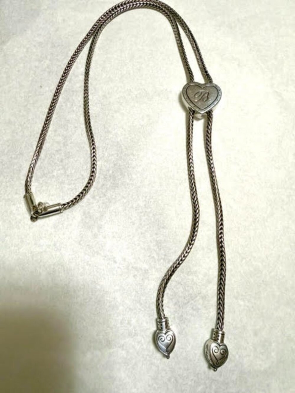 NWOT Brighton Vintage Heart Slide Lariat Necklace Retired Bolo Silve